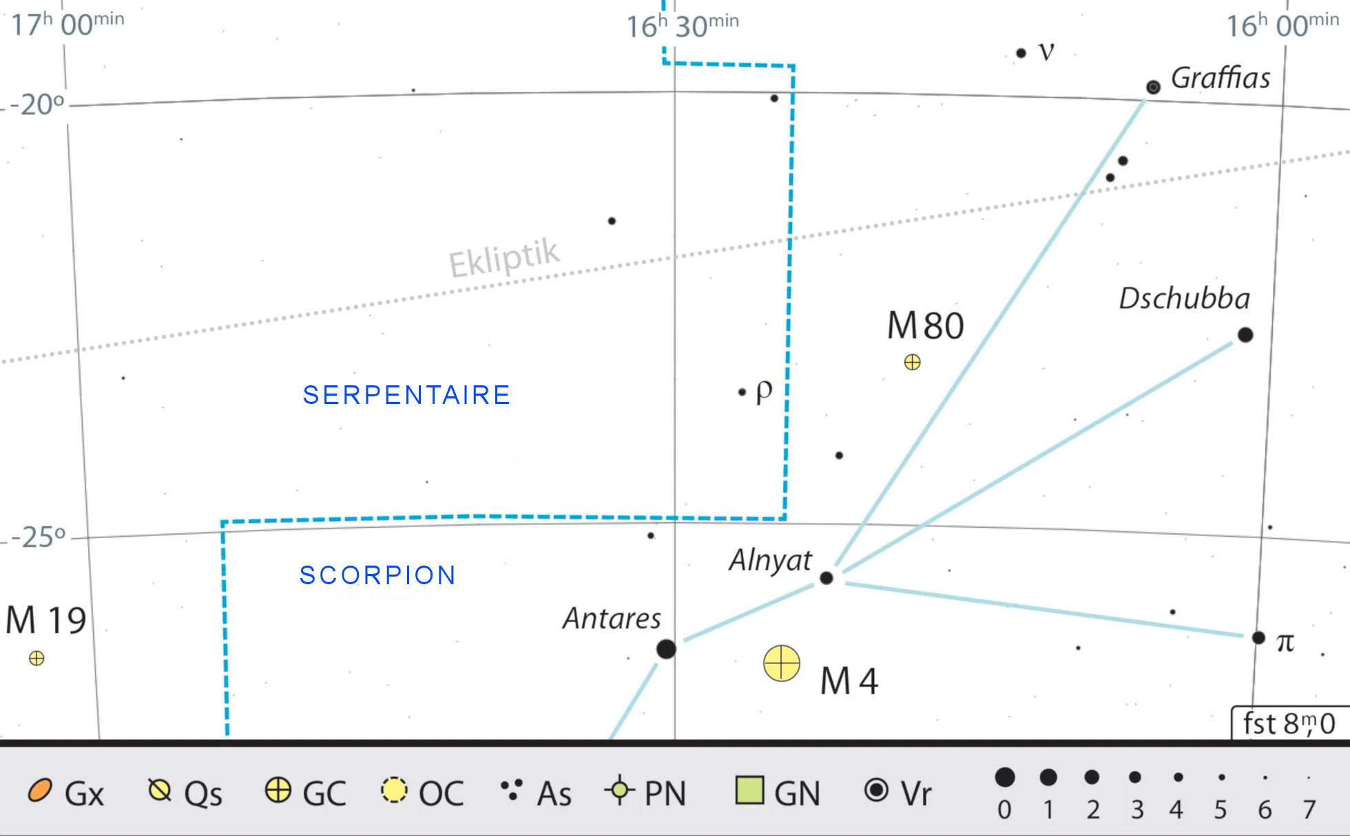 Carte de recherche pour ν Scorpii et M 4. Kai v. Schauroth